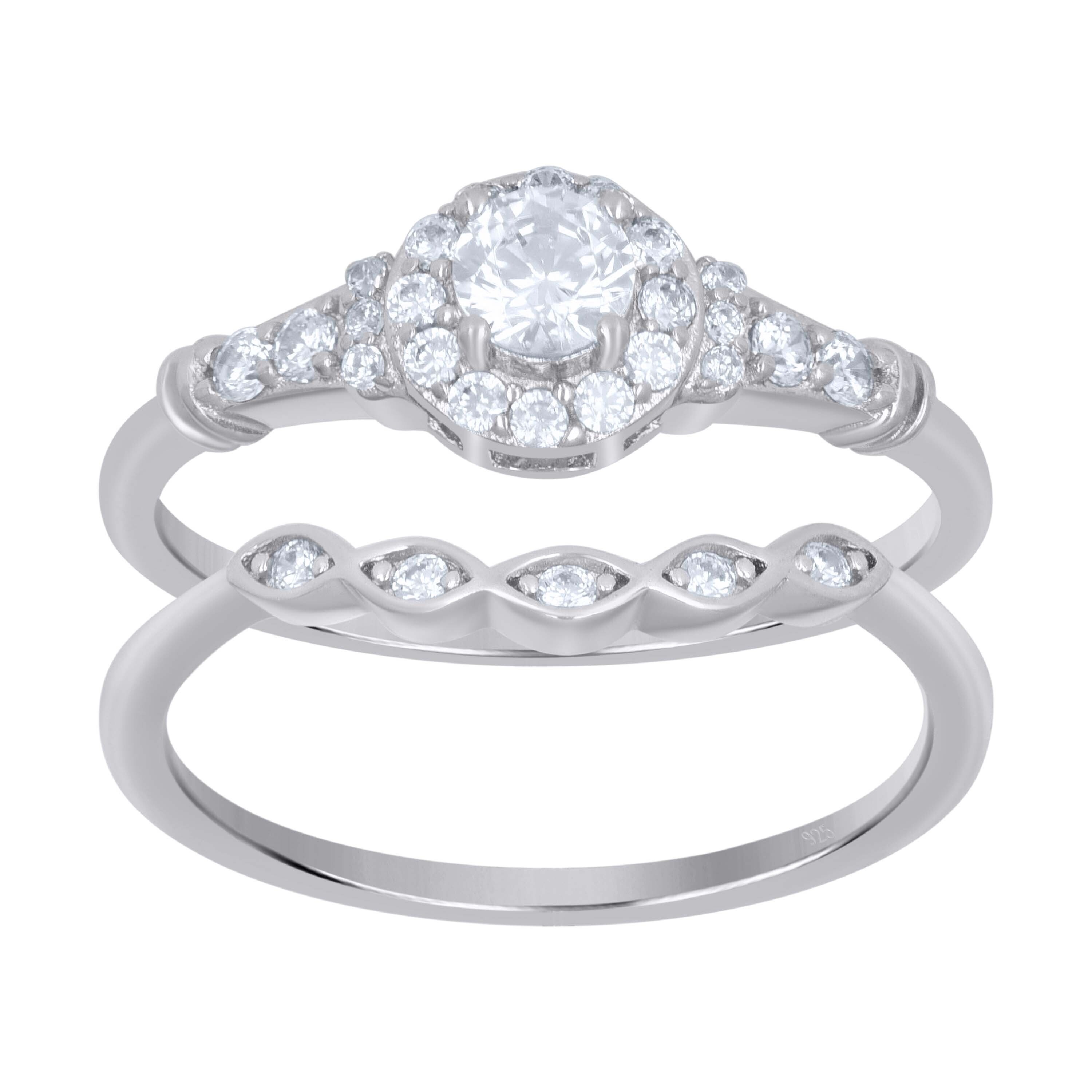 925 Sterling Silver Womens Cubic-Zirconia Duo Ring Set Size 7 55$